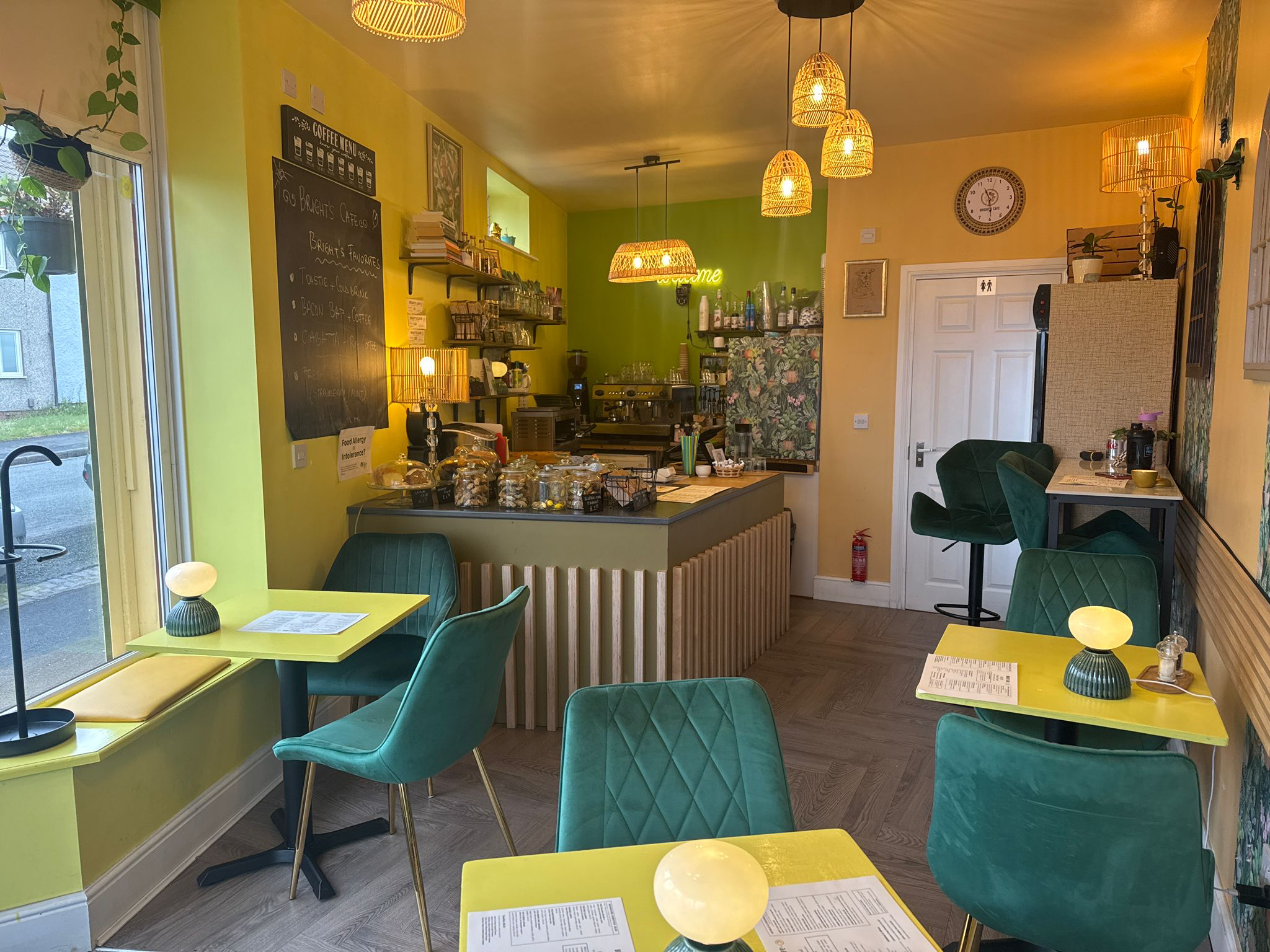 Inside Bright's Cafe Bristol — the bar and seating area
